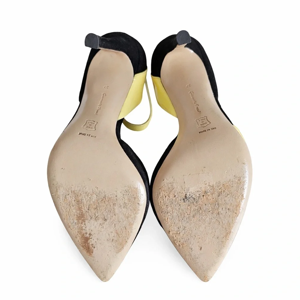 Gianvito Rossi Colorblock Heels Black Suede Yellow Patent D’Orsay PumpsEU37Italy - Picture 6 of 6